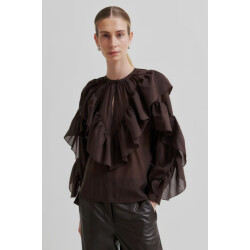 Second Female blouse lm fria frill blouse 6021 chocolate plu