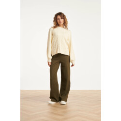 Smashed Lemon Damesstretch charcoal broek met wijde pijpen |