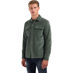 No Excess Overshirt buttons twill dark green