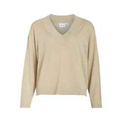 Vila viginny v-neck l/s glitter knit top 14110464 frosted almond