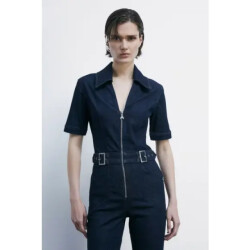 Patrizia Pepe Denim jumpsuit met korte mouwen