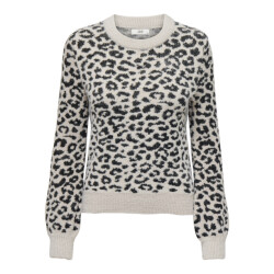 Jacqueline de Yong lorraine animal l/s pullover knt 15292890 cement black/leopard