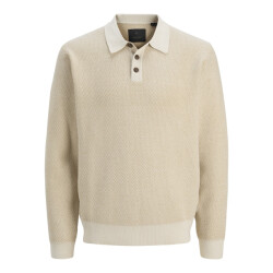 Jack & Jones Jprblalance knit polo ls zand dessin