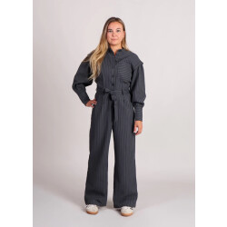 FRNCH Vigan jumpsuit gestreept schouderdetails en strikceintuur