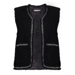 Geisha gilet teddy embroidery 55541-19 999 black/tape black zigzag