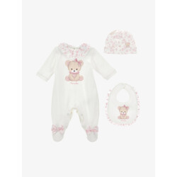 Monnalisa Meisjes baby set boxpakje muts slabbetje teddy panna rosa antico