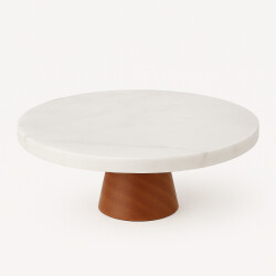 Casa di Elturo Marmeren taartplateau op houten voet Ø 25 x h 8 cm marmer & hout