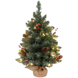 Homcom Mini kerstboom met led verlichting, 60 cm, dennenappels en bessen