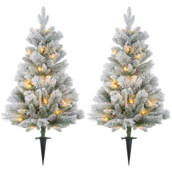 Homcom Set van 2 kerstbomen met led verlichting met prikpen 107 cm