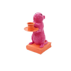 House Vitamin Candle holder mouse polyresin pink/red 8x10x17cm
