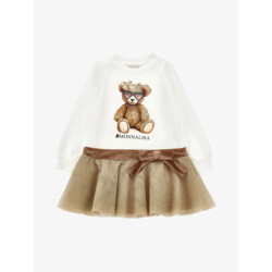 Monnalisa Meisjes jurk tulle teddy panna ecru