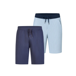 Phil & Co Heren korte pyjamabroek gestreept/effen blauw 2-pack
