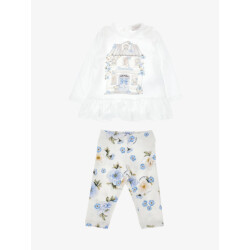 Monnalisa Meisjes baby set legging bloemen ecru celeste