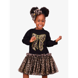 Angels Face Meisjes jurk juniper sweatdress leopard tulle bow zwart