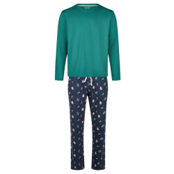 Happy Shorts Heren kerst pyjama set shirt + broek giftbox groen/blauw kerstprint