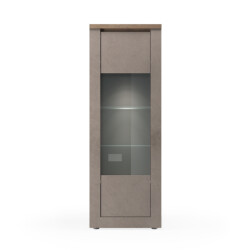 CaliCosy Vitrinekast met 1 deur, 2 glazen planken, 2 houten planken met brons- en