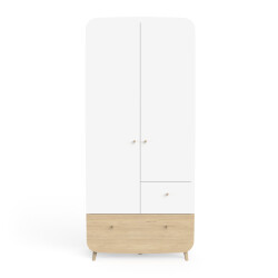 CaliCosy Armoire 2 portes et 2 tiroirs bleu orage et décor bois naturel firmiana