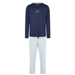 Phil & Co Heren pyjama set lang donkerblauw/grijs gestreept