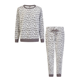 By Louise Dames huispak fleece broek + sweater grijs panterprint