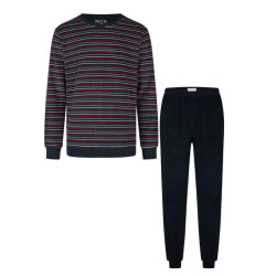 Phil & Co Heren winter pyjama set lang badstof donker gestreept
