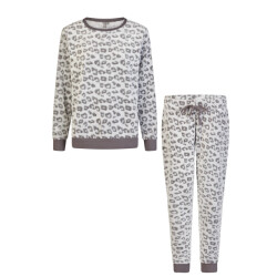 By Louise Dames huispak fleece broek + sweater grijs panterprint