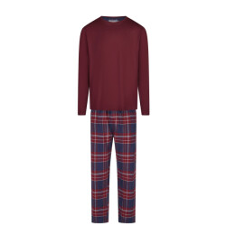 Phil & Co Lange heren pyjama set met flanellen pyjamabroek bordeaux rood/blauw