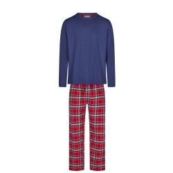 Phil & Co Lange heren pyjama set met flanellen pyjamabroek rood/blauw