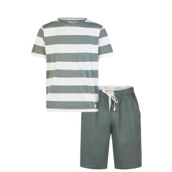 Phil & Co Heren shortama korte pyjama set groen gestreept