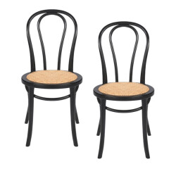 Signature Set van 2 stoelen in beukenhout met zwarte afwerking en rotan zitting troquet