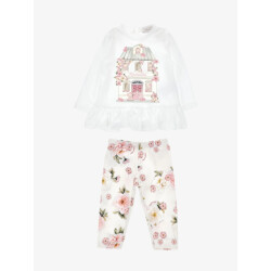 Monnalisa Meisjes baby set legging bloemen beige rosa antico