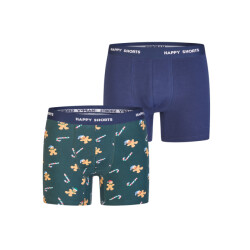 Happy Shorts Heren boxershorts kerst 2-pack groen/donkerblauw