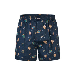 Happy Shorts Wijde kerst boxershort heren snowman + gingerbread blauw