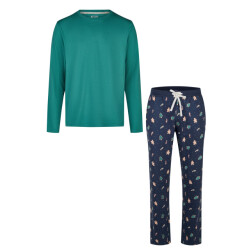 Happy Shorts Heren kerst pyjama set shirt + broek groen/donkerblauw gingerbread print