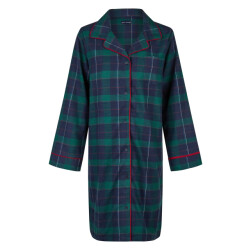 Happy Shorts Dames nachthemd lange mouw flanel donkerblauw/groen geruit