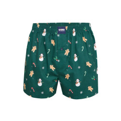 Happy Shorts Wijde kerst boxershort heren snowman + gingerbread groen