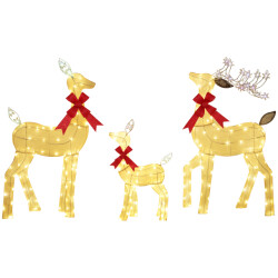4goodz Set van 3 rendieren met rode strik met led verlichting goud