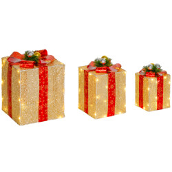 4goodz Set 3st kerstfiguur verlichte cadeauset met 58 led