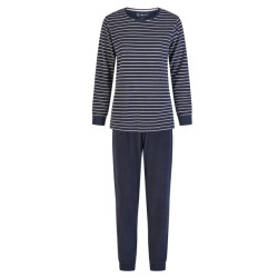 By Louise Dames winter pyjama set lang badstof donker gestreept