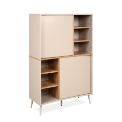 CaliCosy Dressoir met 2 deuren, 6 decoratieve niches in zandkleur en eiken, handgemaakt,