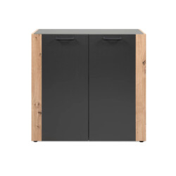 CaliCosy Commode met 2 deuren, zwarte poten, decor grijs antraciet en ambachtelijk eiken