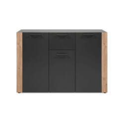 CaliCosy Commode met 3 deuren, 1 lade in antracietgrijs decor en ambachtelijk eiken