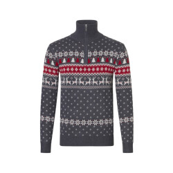 Apollo Heren kersttrui zip met kerst print grijs