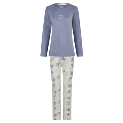 By Louise Dames pyjama set lang v-hals donkerblauw gebloemd
