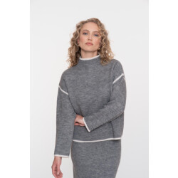 Geisha pull turtle contrast stripe 54801-10 900 grey melange off white