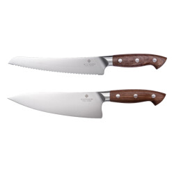 Sophior Koksmes & broodmes – duits staal en walnoothouten handvat