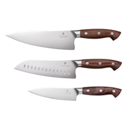 Sophior Koksmessenset 3-delig – duits staal en walnoothouten handvat