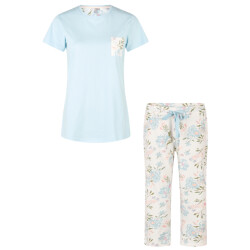 By Louise Dames capri pyjama set driekwart blauw/wit gebloemd