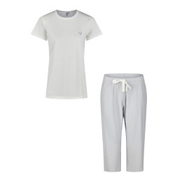 By Louise Dames capri pyjama driekwart wit/blauw gestreept