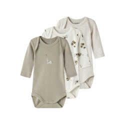 Name It Unisex kinder bodysuit nbnbody 3-pack beige/wit dierenprint