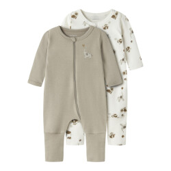 Name It Unisex kinder bodysuit nbnnightsuit 2-pack beige dierenprint